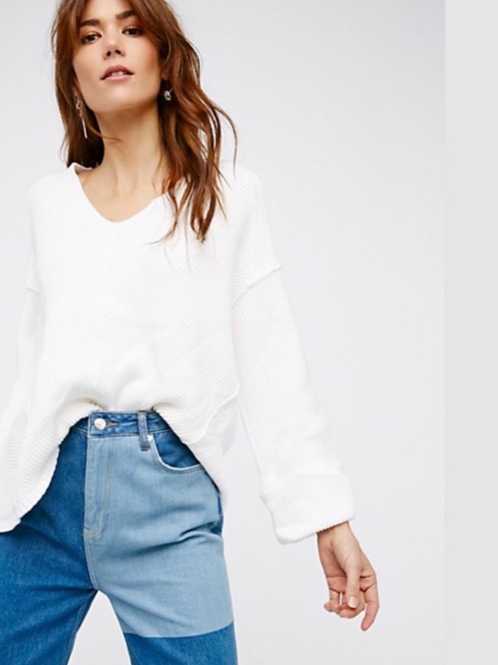 FREE PEOPLE La Brea V- Neck Sweater White